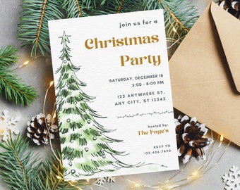 Christmas Party Invitation Template, Holiday Party Invitation, Editable Christmas Tree Invitation, Christmas Tree, Holiday Work Party Invite