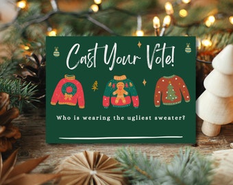 Ugly Christmas Sweater Party Template, Christmas Sweater Contest, Ugly Sweater Voting Card, Holiday Party Printable, DIY Ugly Sweater Ballot