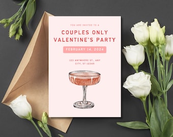 Couples Valentine's Day Party Invitation, Valentine's Day Invite, Adults Only Valentine's Party Template, Valentine's Dinner Invite