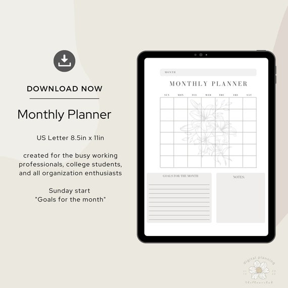 Month Planner Printable Instant Download Minimalist - Etsy