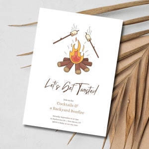 Let's Get Toasted, S'mores Birthday Invite, Bonfire Birthday, Backyard Bonfire, Bonfire Party, S'mores Bonfire Birthday Template