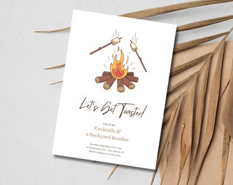 Let's Get Toasted, S'mores Birthday Invite, Bonfire Birthday, Backyard Bonfire, Bonfire Party, S'mores Bonfire Birthday Template