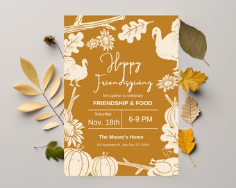 Rustic Friendsgiving Dinner Invitation, Thanksgiving Dinner Invitation, Friendsgiving Dinner Party Invitation, Harvest Dinner Party