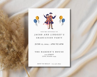 Joint Graduation Party Invitation, Two Person Grad Invite, Siblings Grad Party Invite, Couple Grad Party Invite, Editable Grad Template