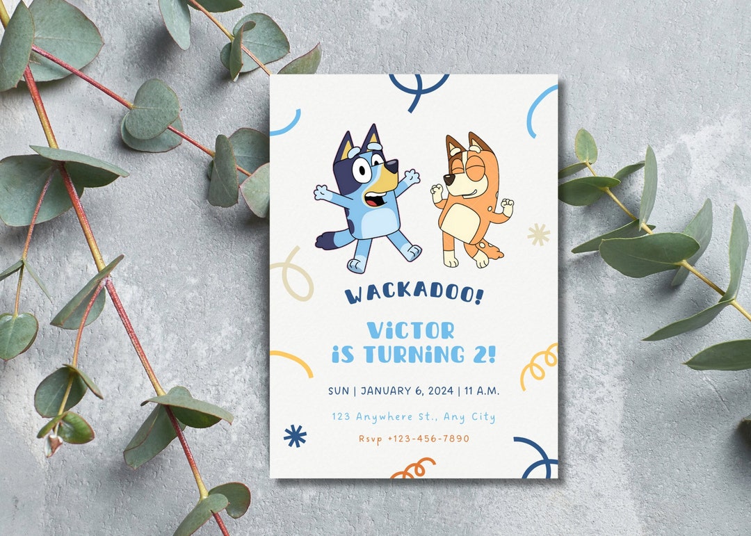 Editable Blue Dog Birthday Invitation, Boys Birthday Invitation ...