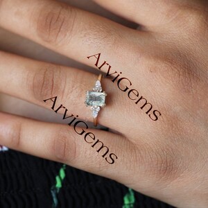 Baguette Natural Moss Agate Ring Unique Moissanite Band Ring | Etsy