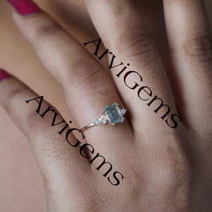 Baguette Natural Moss Agate Ring Unique Moissanite Band Ring | Etsy