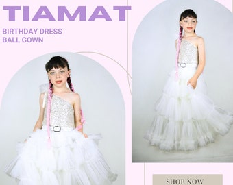 Blossom Dreams - Asymmetric Dress with Handmade Fabric Flower