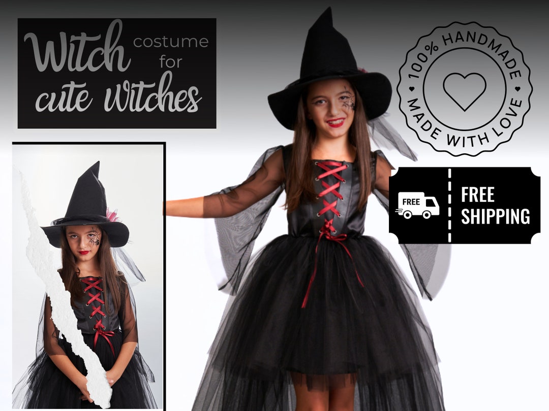 Cute Witch Costume for Girls / Halloween Outfit for Toddler / Red Black