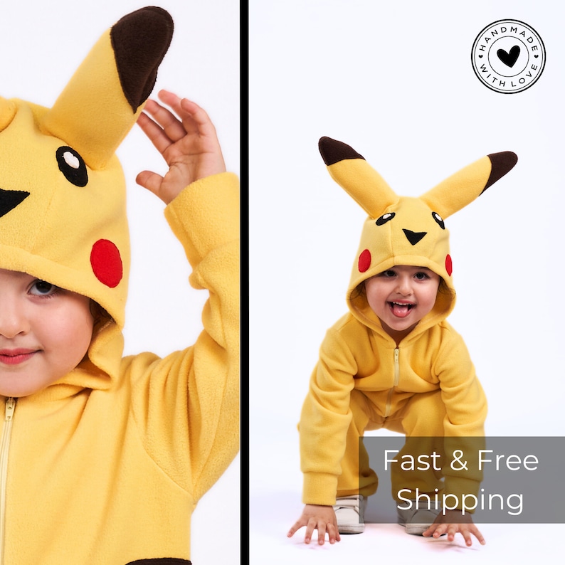 Pikachu Costume for kids / Halloween Party costume for toddler / pikachu onesie for halloween image 2