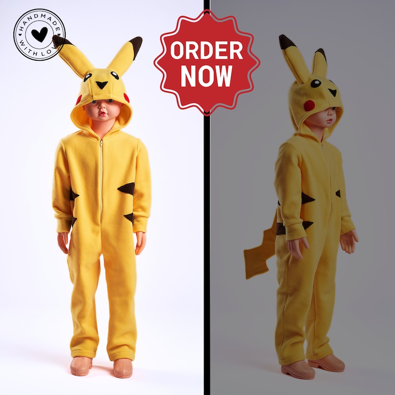 Pikachu Costume for kids / Halloween Party costume for toddler / pikachu onesie for halloween image 7