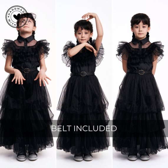 2023 Wednesday Addams Costume For Kids Girls Tulle Belt Gothic