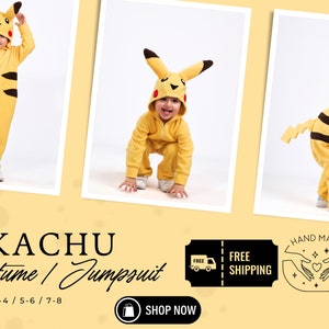 Pikachu Costume for kids / Halloween Party costume for toddler / pikachu onesie for halloween image 1