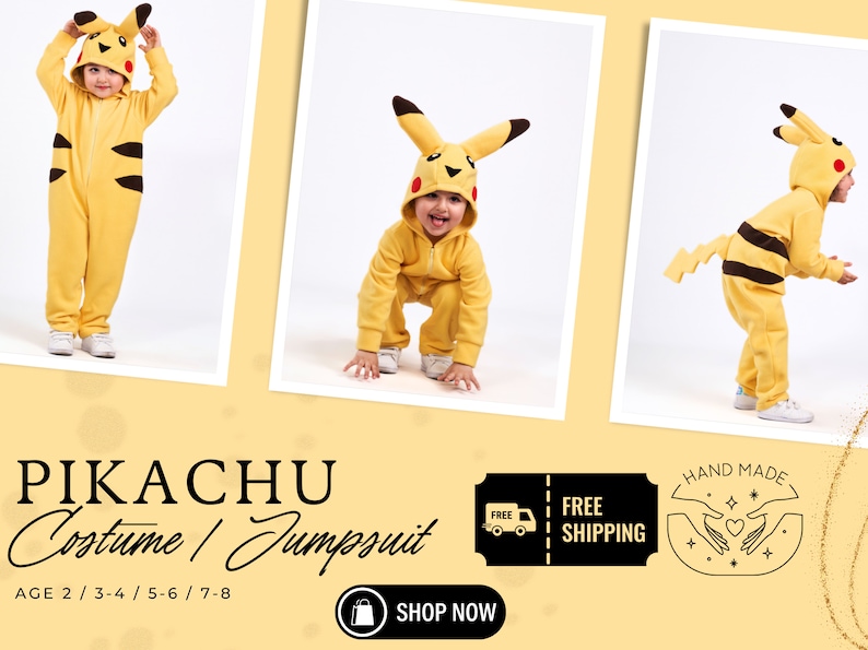 Pikachu Costume for kids / Halloween Party costume for toddler / pikachu onesie for halloween image 1