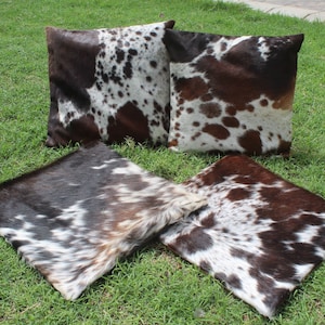 Tricolor Cowhide Pillow Covers Set Of 2 Cowhide Cushion Covers 16 x 16 Cowhide Pillowcases