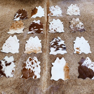 Real Cowhide Coasters Brown & White Mini Cowhide Coasters Leather Table Placemats Party Favors Wedding Decorations Wedding Favors