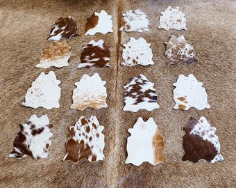 Real Cowhide Coasters Brown & White Mini Cowhide Coasters Leather Table Placemats Party Favors Wedding Decorations Wedding Favors
