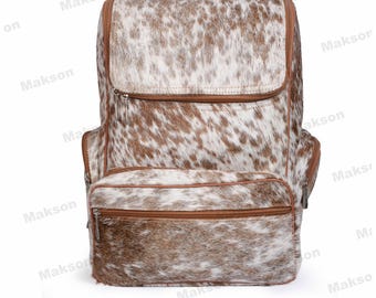 Real Cowhide Leather Backpack - Travel Bag - Cowhide Backpack Bag - Genuine Cowhide Bag for Everyday Use & Adventure