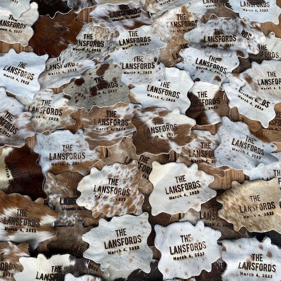 Mini Cowhide Coasters Wedding Favors, Leather Coasters, Wedding Decorations, Personalized Favors For Guests Free Branding