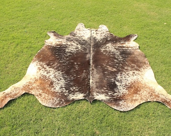 Tricolor Cowhide Rug Brazilian Cowhide Rug Tricolor Hair on Cowhide Rug 5 x 6 Genuine Cowhide Rug