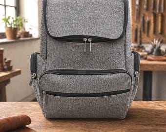 Grey Cowhide Leather Backpack Bag – Genuine Hair-On Cow Skin Travel Bag