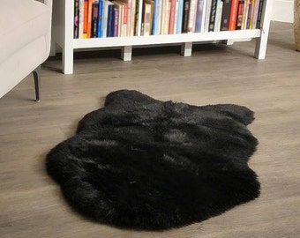 Genuine Sheepskin Rug Black Single Sheepskin Rug Real Sheepskin Rug Sheepskin Throw Fur 20 Inches x 30 Inches