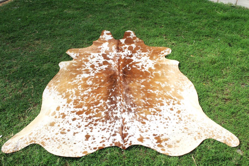 Genuine Cowhide Rug Brown and White Cowhide Rug Speckled Cowhide Rug Hair on Hide Rug image 1