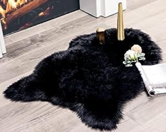Genuine Real Australian Sheepskin Rug Black Single Sheepskin Rug Sheepskin Throw Fur Approximately 2 x 3