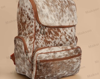 Real Cowhide Leather Backpack - Travel Bag - Cowhide Backpack Bag - Genuine Cowhide Bag for Everyday Use & Adventure