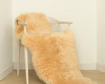 Genuine Sheepskin Rug Double Pelt Champagne Sheepskin Throw Rug Fur 20 inches x 60 inches Australian Sheepskin Rug Real Sheepskin Rug