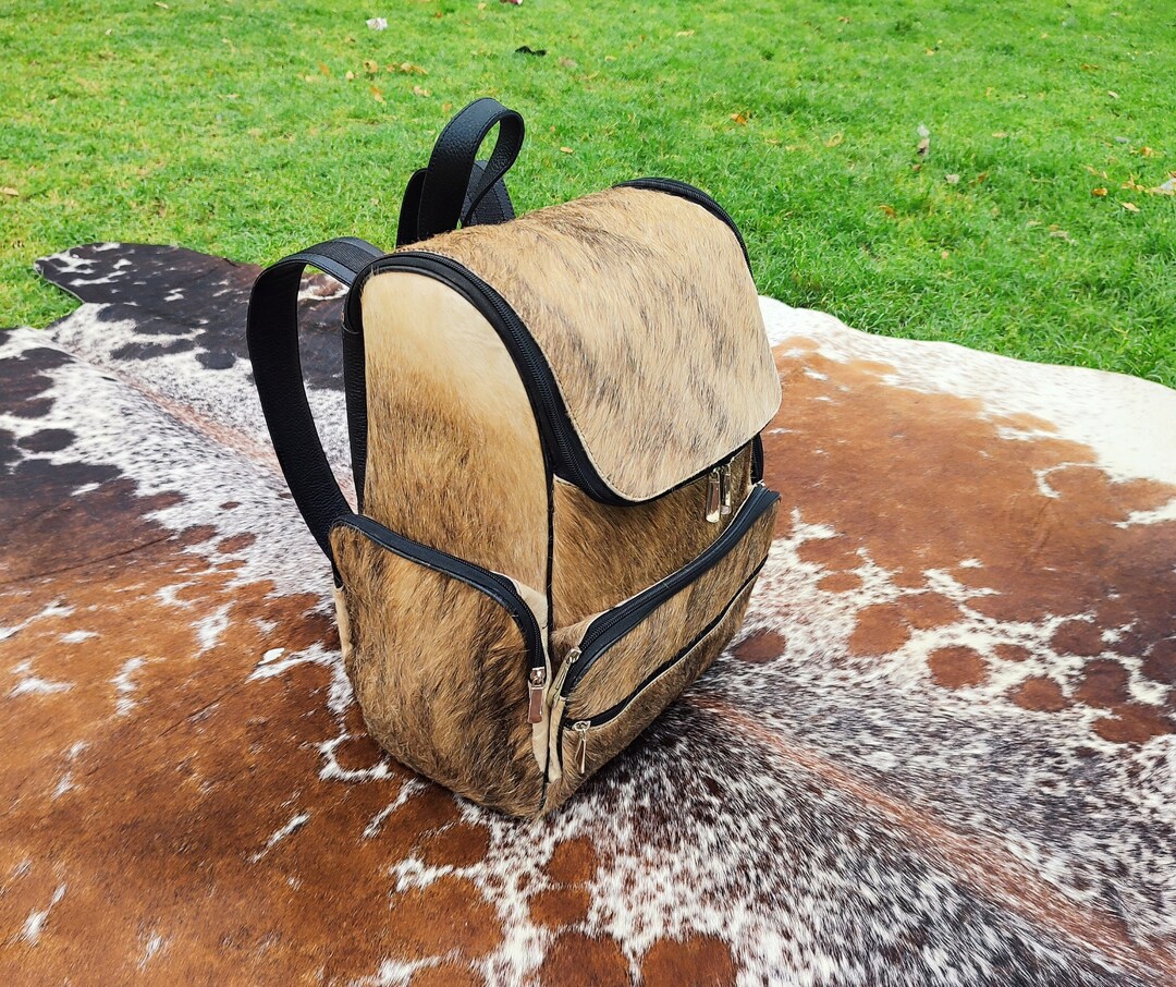 Brindle Cowhide Backpack Bag Brindle Cowhide Bag Leather  display picture 3