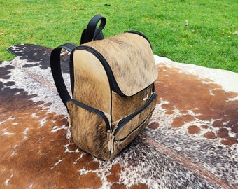 Cowhide & Leather Brown Brindle Backpack - Women Brindle Cowhide Diaper Bag Backpack: Handmade Leather Travel  main image 2