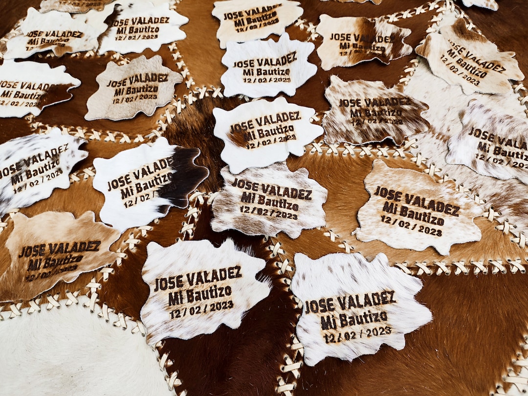 Cowhide Wedding Favors for Guests Real Cowhide Coasters Personalized