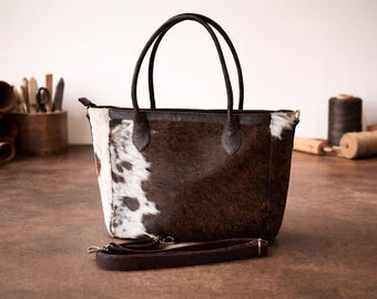 Cowhide Tote Bag | Hair On Cowhide Tote Bag Purse | Leather Cowhide Bag | Cowhide Shoulder Bag | Western Boho handbag