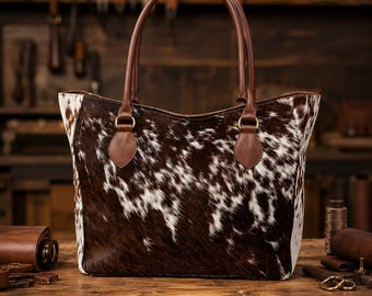 Cowhide Tote Bag | Hair On Cowhide Tote Bag Purse | Leather Cowhide Bag | Cowhide Shoulder Bag | Western Boho handbag