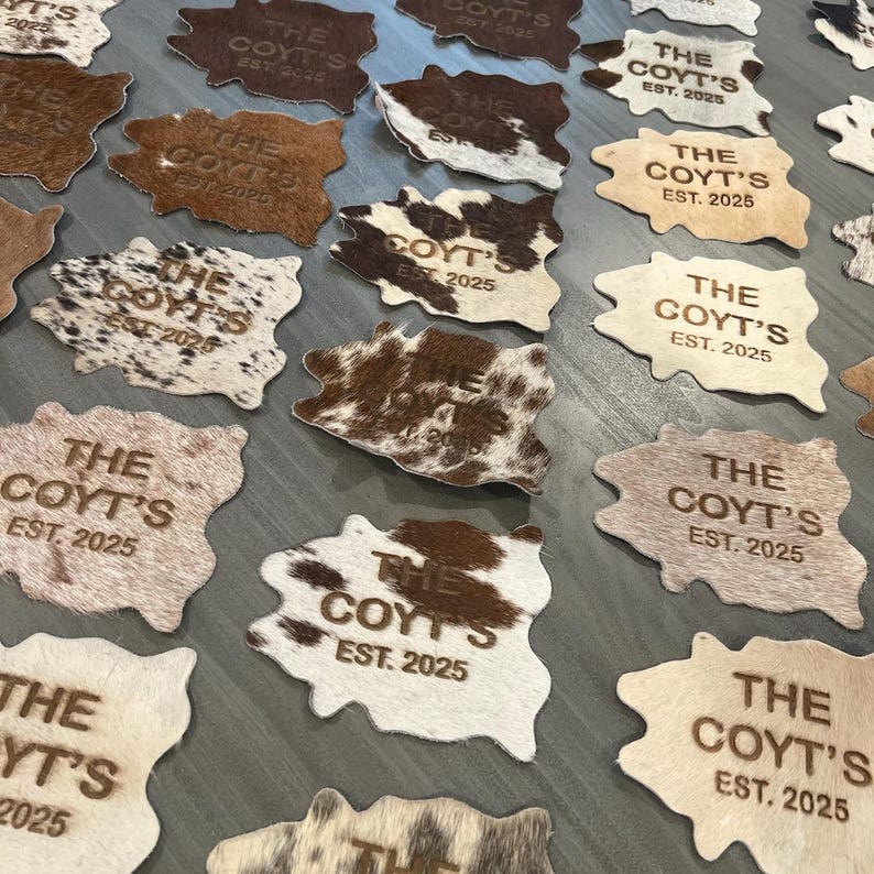 Mini Cowhide Coasters Wedding Favors, Leather Coasters, Wedding Decorations, Personalized Favors For Guests Free Branding image 3