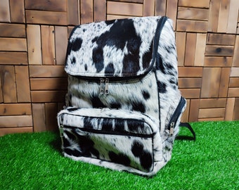 Mochila de piel de vaca, bolso de piel de vaca, mochila de cuero, bolso de viaje, mochila de piel de vaca auténtica, mochila rústica