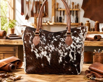 Cowhide Tote Bag | Hair On Cowhide Tote Bag Purse | Leather Cowhide Bag | Cowhide Shoulder Bag | Western Boho handbag