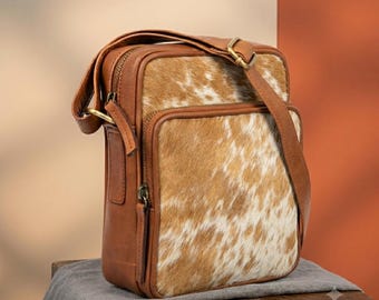 Genuine Cowhide Crossbody Bag | Rustic Western Leather Shoulder Bag