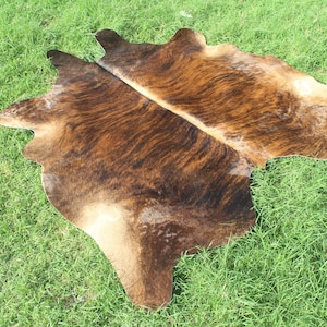 Brindle Cowhide Rug Brazilian Cowhide Rug Hair on Hide Tricolor Cowhide Rug Hair on Brindle Cowhide Rug 4.5 x 4.5 Same As Picture