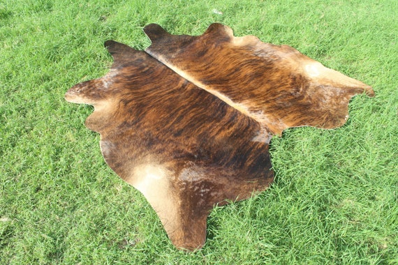 Brindle Cowhide Rug Brazilian Cowhide Rug Hair on Hide Tricolor Cowhide Rug Hair on Brindle Cowhide Rug 4.5 x 4.5 Same As Picture
