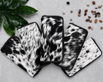 Western Cowhide Wallet Cowhide Wallet For Women Black and White Wallet Western Cowhide Zip Wallet