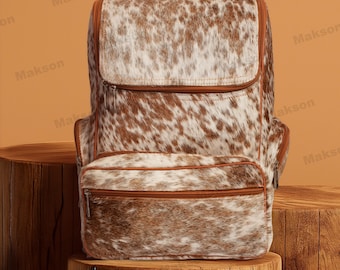 Real Cowhide Leather Backpack - Travel Bag - Cowhide Backpack Bag - Genuine Cowhide Bag for Everyday Use & Adventure