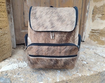 Real Cowhide Backpack Bag Brindle Cowhide Bag Leather Backpack Bag Travel Bag Real Cowhide Backpack Bag