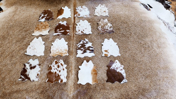 Cowhide Coasters Real Cowhide Coaster Brown and White Cowhide Coasters Drink Coaster Table Placemats Leather Coasters