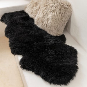 Genuine Real Australian Sheepskin Rug Black Double Sheepskin Rug Sheepskin Throw Fur Approximately 2 x 6