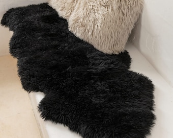 Genuine Real Australian Sheepskin Rug Black Double Sheepskin Rug Sheepskin Throw Fur Approximately 2 x 6