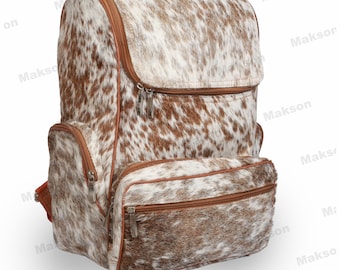 Real Cowhide Leather Backpack - Travel Bag - Cowhide Backpack Bag - Genuine Cowhide Bag for Everyday Use & Adventure
