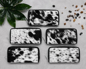 Western Cowhide Wallet Cowhide Wallet For Women Black and White Wallet Western Cowhide Zip Wallet