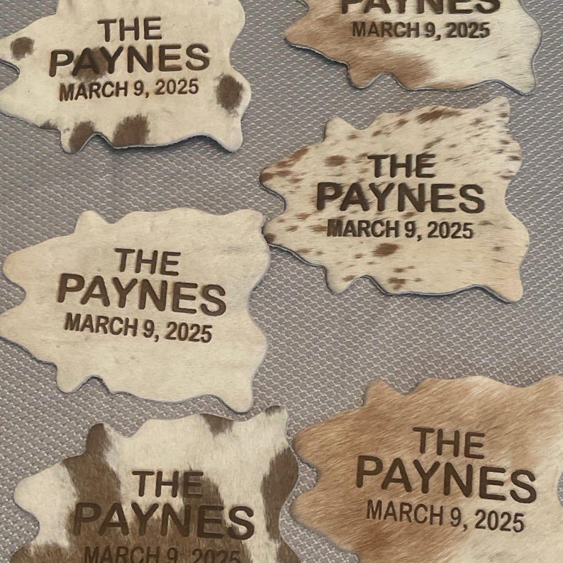 Mini Cowhide Coasters Wedding Favors, Leather Coasters, Wedding Decorations, Personalized Favors For Guests Free Branding image 4